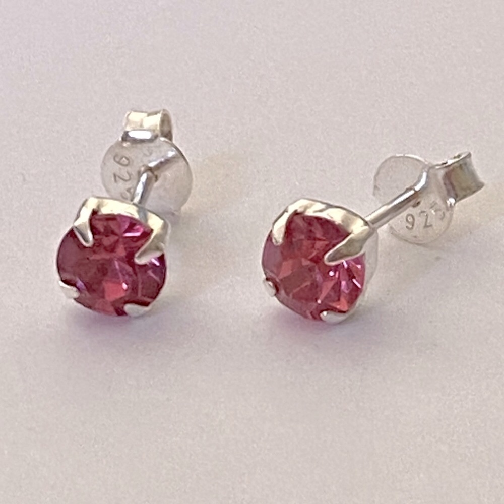 Unisex earrings 5mm 925 silver pink cz cubic zirconia stunning